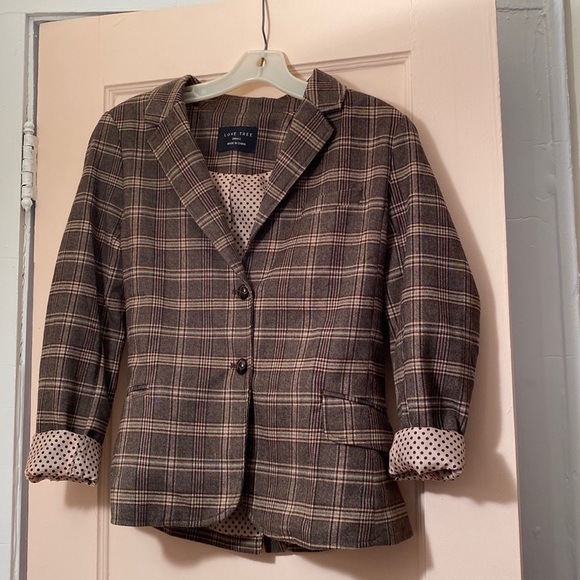 Love Tree Brown Plaid Blazer Small - Picture 1 of 4